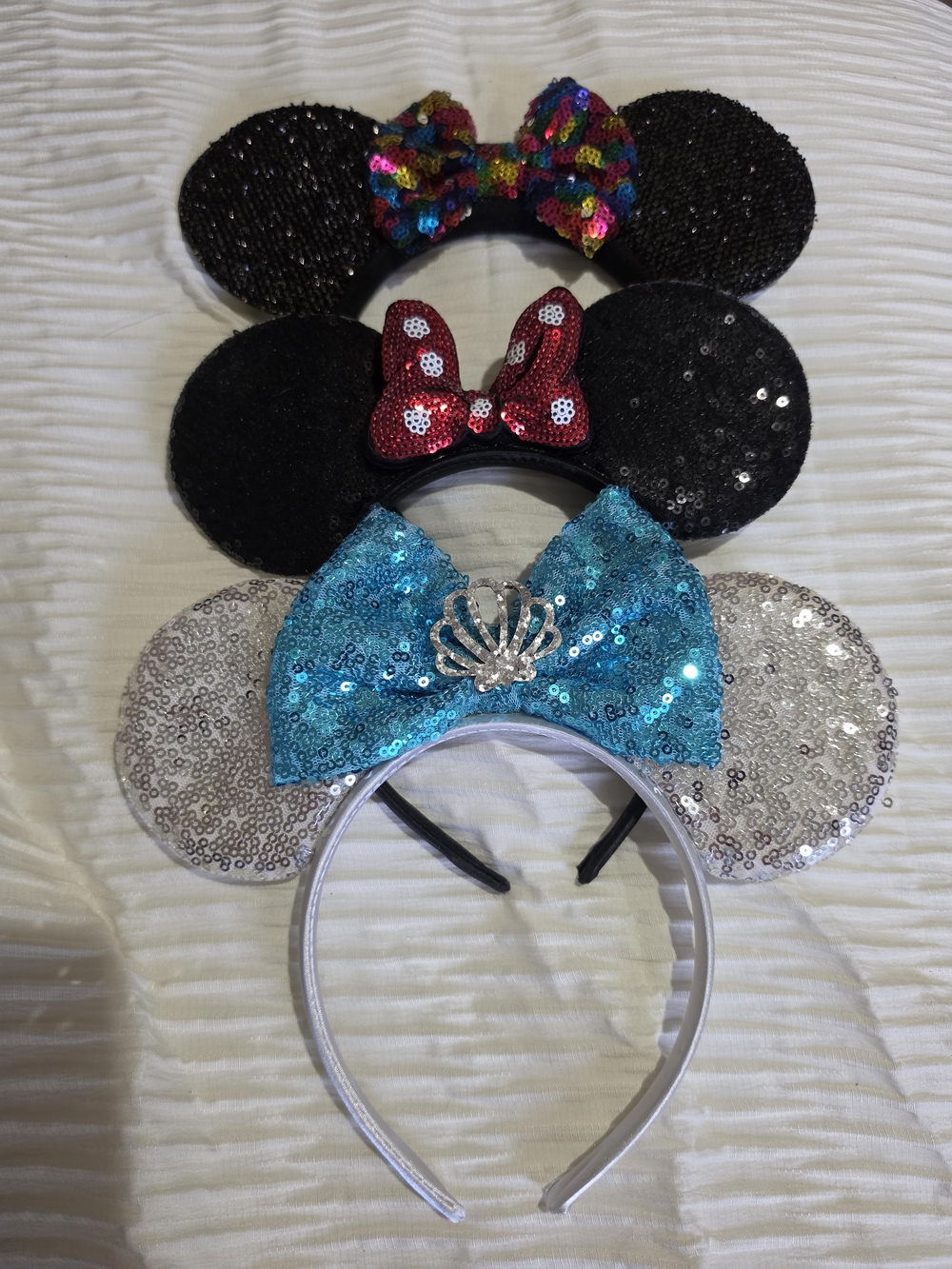 Sequin Mouse Ear Headband Set with Bows - Black, Red, Blue, Silver
